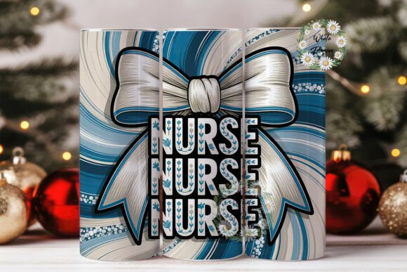 Blue Nurse Floral Bow Tumbler Wrap