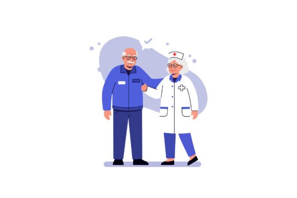 Elderly Man and Female Nurse Showing Sup