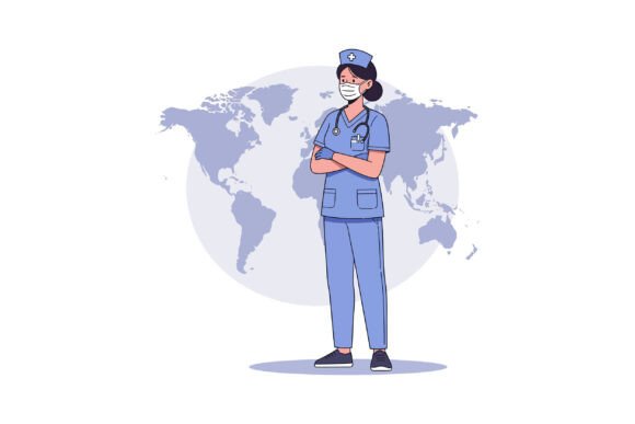Female Nurse in Blue Scrubs with Mask