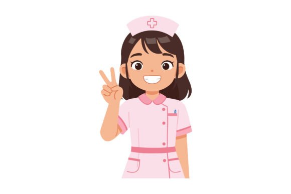 Nurse Woman Smiling Showing Peace Sign I